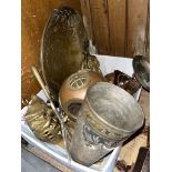 A box of metalware including brass, copper, etc.