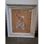H P Gournay (French), 20th century, watercolour, portrait of two women, 24cm x 32cm, signed and