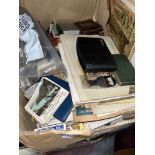 A box of mixed collectables including watercolours etc.