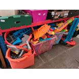 A mixed lot of toys including two boxes of V-Tech Toot Toot Garage, two boxes of Play Mobile and a