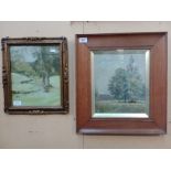 Two early 20th century school, oil on boards, landscapes, both framed and glazed. Both 24cm X 29cm.