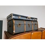 A vintage travel trunk and a vintage case.