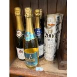A collection of sparkling wines and other alcoholic drinks.