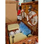 A vintage Brexton picnic set in basket.