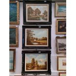 Three 20th century school oil paintings, rural landscape scenes, two on canvas, one signed '