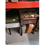 An Edwardian piano stool, a sewing box and two vintage cases.