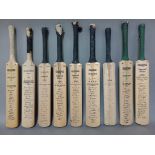 Nine assorted miniature cricket bats, various dates and teams, 1952 to 1969, West Indies, New