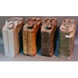 4 military jerry cans, marked as SEA 1945 MFG, W^D 1943 PSC, W^D 1945 RTME, G U.S.A./G Q.M.C.