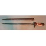 A WW1 French Berthier type 3 bayonet, 20" long, with scabbard.