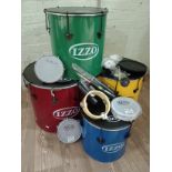 4 drums, cow bells, tambourines, aluminium shakers / ganza, straps, etc.
