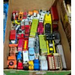 A box of die-cast model toys to include Matchbox, Dinky, Majorette, etc.