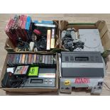 Two Atari 2600 games consoles with assorted games, various Megadrive games and a PS1 with two