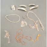 Selection of silver jewellery to include rings, bracelet, chains together with a gold filled