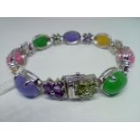 A multi-gem set bracelet, marked '925', length approx. 19cm.