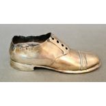 An Edwardian hallmarked silver pin cushion modelled as a shoe, Birmingham, S Blanckensee & Son