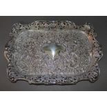 A late Victoria embossed silver tray, Henry Matthews, Birmingham 1899, length 30.5cm, wt. 10ozt.