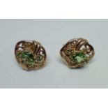 A pair of 9ct gold tsavorite earrings, gross weight 3.35 grams.