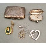 Selection of hallmarked silver items to include a cigarette case together with a double sovereign