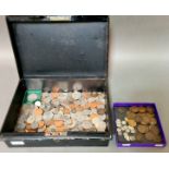 A lock box containing various GB and world coins to include commemorative crowns & silver