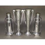 Two pairs of Art Nouveau silver plated vases comprising a pair by Henry Wilkinson Ltd and a pair