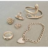 Various items of hallmarked silver jewellery, some vintage including snake bracelet, charm bracelet,