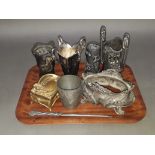 A tray of assorted Art Nouveau metal work including WMF etc.
