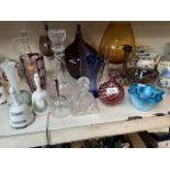A collection of assorted glass ware including Italian, decanters, vases, bells, perfume bottle etc