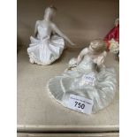 Two vintage figurines including Ballet Dancer and a Deco style lady figure.