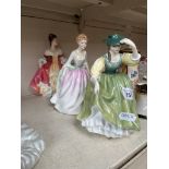 Three Royal Doulton figures by Peggy Davies including 'Southern Belle' 1957, 'Buttercup' 1963 and '