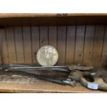 Swiss butchers saw & other and a large French brass butchers medallion / plaque, inscribed 1950 by