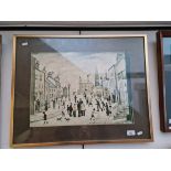 After L S Lowry, 'A Lancashire Village' 50cm x 36cm, framed and glazed.