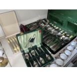 A Walker & Hall canteen of silver plated cutlery and other cutlery.