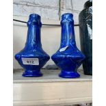 A pair of blue Belgian art pottery vases, height appx 17 cm