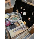 A box of costume jewellery, some vintage.