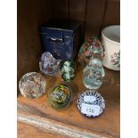 Glass paperweights including a large Murano example, a millefiore and twisted cane paperweight,