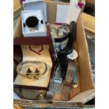 A box containing various watches including Timex, Sekonda, Accurist, Casio, Addidas.