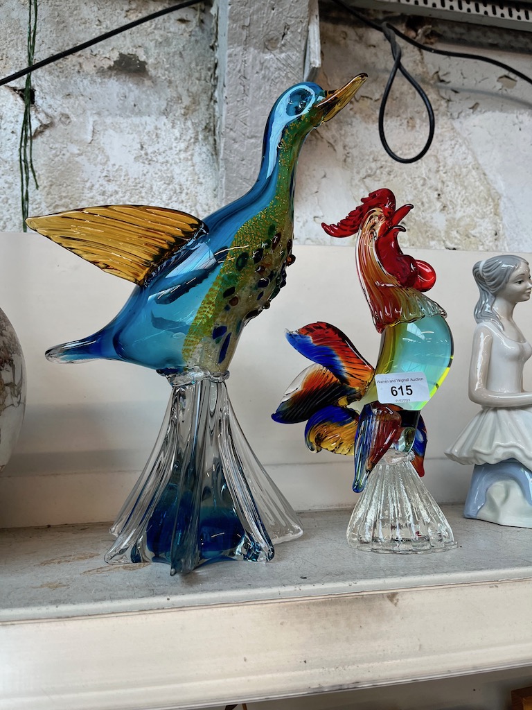 Two Murano glass birds