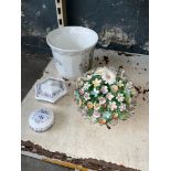 An Aynsley planter, 2 Wedgwood Angela trinket boxes, and a large Capodimonte flower basket