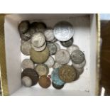 A small box of coins including silver 3d