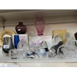 A collection of glassware including Caithness boxed vases, Waterford crystal bell, various glass