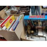 Two boxes of collectables to include cigarette cards, football sticker/card albums, speedway ephem..