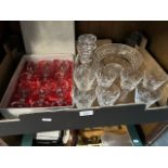 Stuart crystal - decanter, boxed set of 6 glasses, and a set of 8 wine glasses with an Imperial