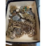 A box including coins, jewellery and coin jewellery etc.