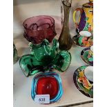 Five pieces of vintage art glass including Murano.