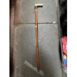 A white metal collared walking stick.