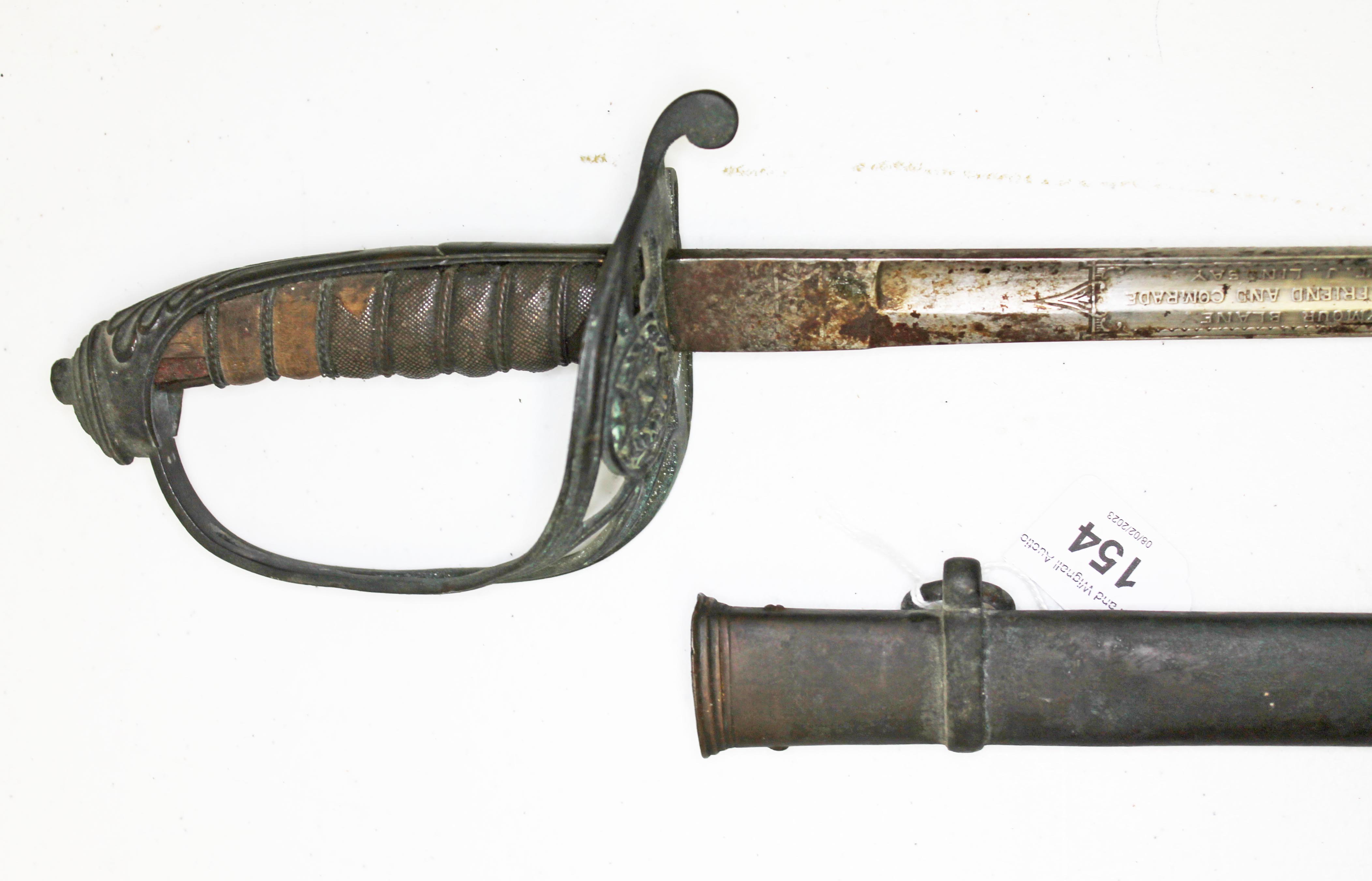 A British 1845 pattern infantry officer's sword by Henry Wilkinson, single fullered etched curved