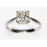 A moissanite solitaire ring, sponsor's mark 'HAZ', 18ct gold convention marks, gross wt. 2.7g,