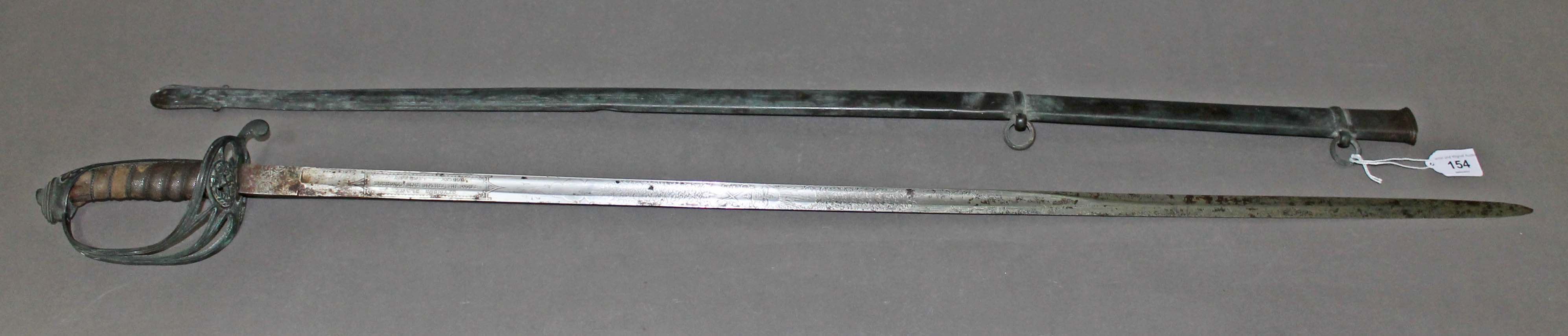 A British 1845 pattern infantry officer's sword by Henry Wilkinson, single fullered etched curved - Image 8 of 13