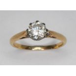 A diamond solitaire ring, the stone weighing approx. 0.62ct, band unmarked, gross wt. 2.2g, size K.