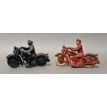 2 cast motobike toys, one Hubley & one reproduction